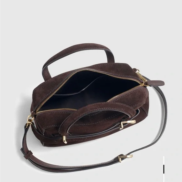 Madewell Dark Brown Suede Top-Handle Satchel with Strap - Picture 2 of 5